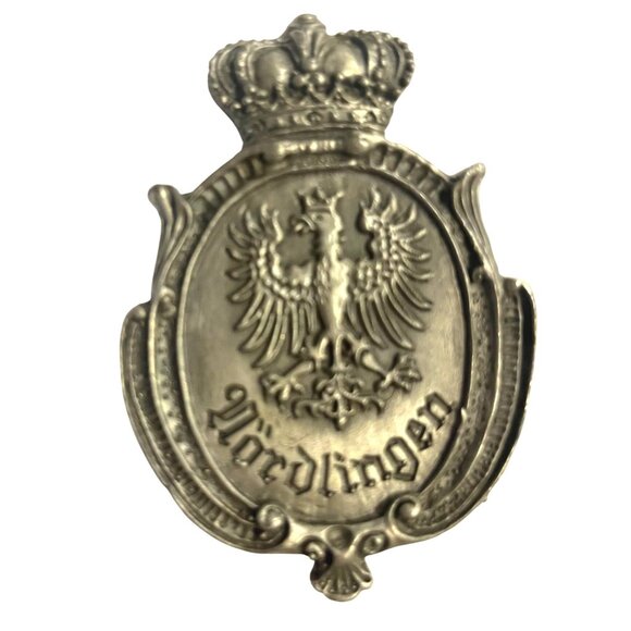 Antique Pewter German Nördlingen Badge With Crown & Eagle Emblem - Picture 1 of 7